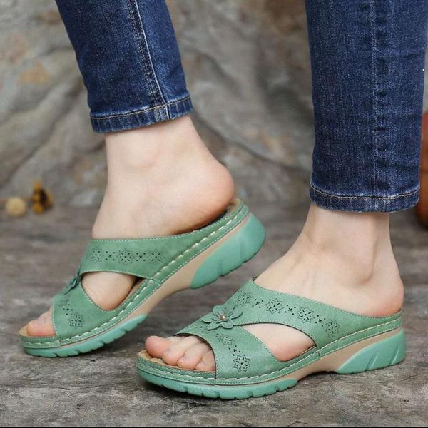 

shujin women low heels sandals summer open toe slip on wedges comfy sandals retro thick bottom corrector beach slippers, Black