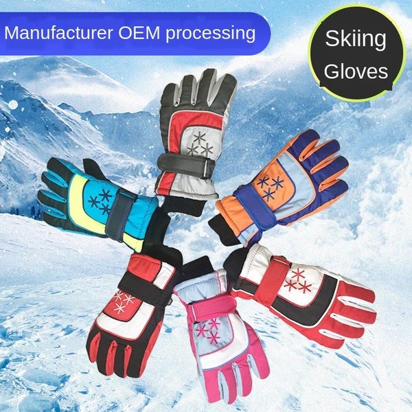 

winter outdoor sports skiing for children aged 9-15 snowflake warm outdoor sports warm gloves waterproof windproof gloves, White