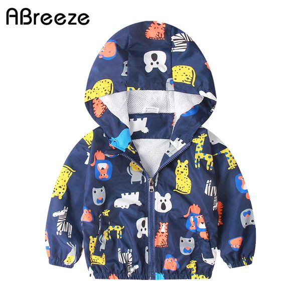 

2019 summer children clothing casual animal print outerwear & caots for boys thin hooded jackets boys 1-7y windbreak coats, Blue;gray