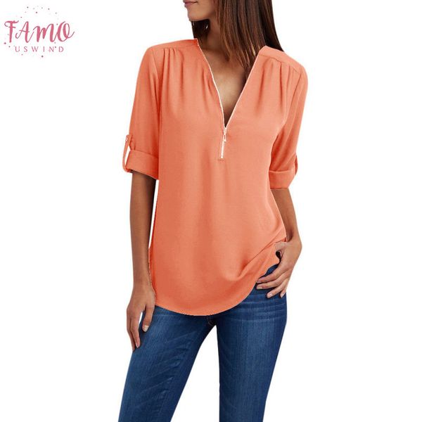 

new womens and blouses 5xl women shirt ladies zipper button long sleeves loose shirt casual summer hot, White