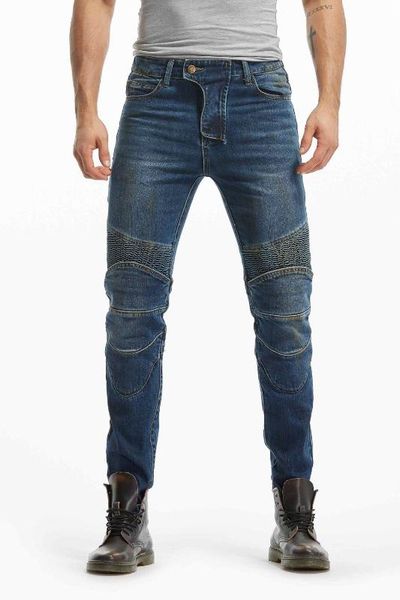 

men's motorcycle stylish riding stretchy distressed dirty jeans slim casual pants with protector