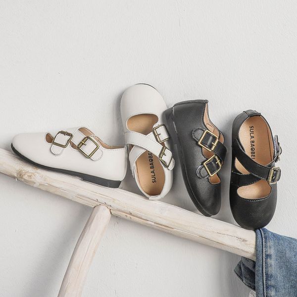 

2020-60 korean-style simple women's shoes 2020 spring new style solid color cross belt children leather shoes