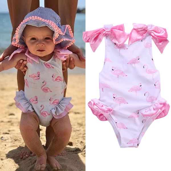 

baby girls flamingo patterned swimwear swimsuit beachwear bathing suit one piece, White