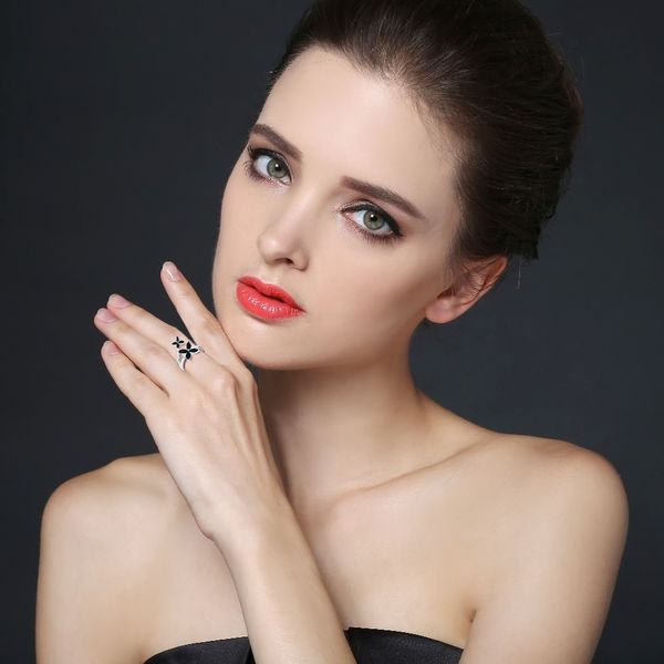 

black awn] 100% real 925 sterling silver ring black spinel flower elegant wedding rings for women sterling silver jewelry g032