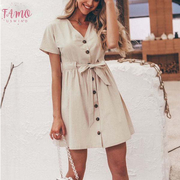 

v neck women dresses linen dress vintage short sleeve button sash mini dress casual summer dress vestido designer clothes, Black;gray