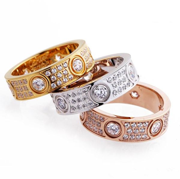 

full diamonds love rings stainless steel rose gold couple band rings fashion silver 18k gold lovers rings for women men fine jewelry