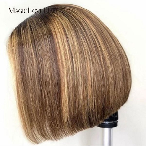 

magic love lace front human hair wigs brazilian short hair wigs remy short human ombre for black women, Black;brown