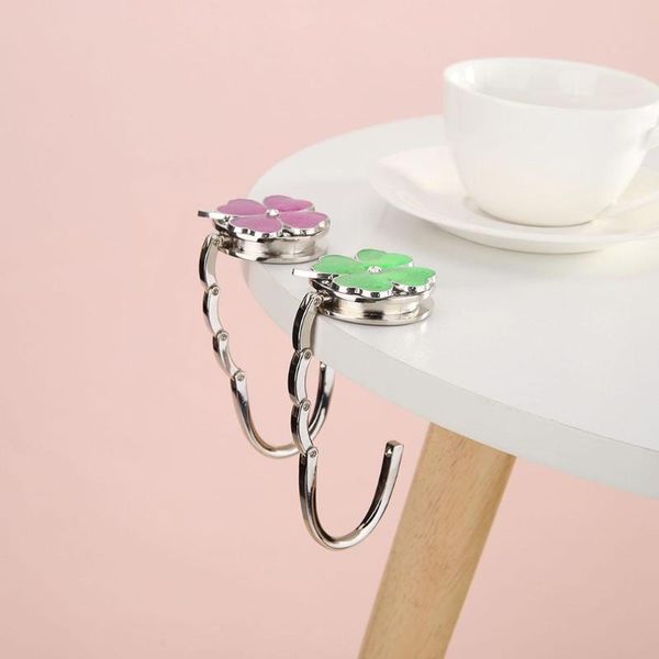

1 pc lucky grass rhinestone folding table edge handbag bag hook hanger holder 2019 zinc alloy bag hook for kitchen and home
