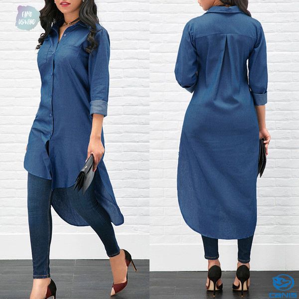 

women maxi dress new casual long denim blouse long sleeve shirt loose long clothing dresses summer vestidos designer clothes, Black;gray