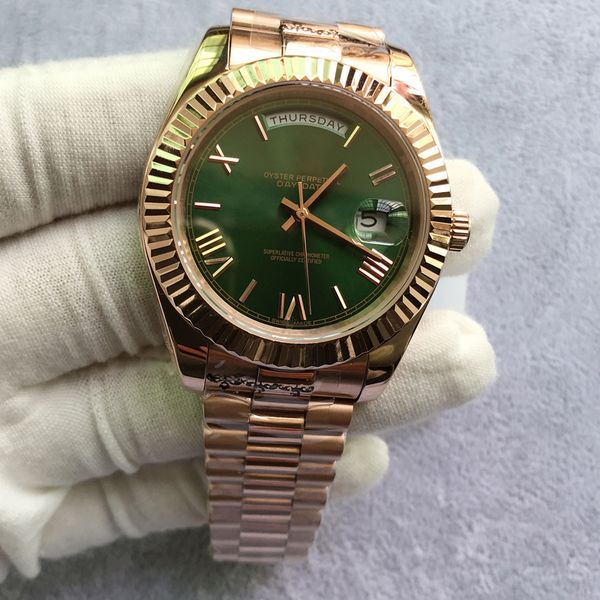 

v3 50m watch men rose glass asia mechanical 2836 automatic daydate president watch gold eta mens sapphire watches 40mm gift waterpr kflb, Slivery;brown