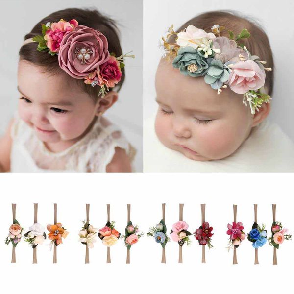 

2020 soft nylon elastic hairbands flower baby headband bohemian wreath headbands for baby girl pgraphy props hair accessories, Slivery;white