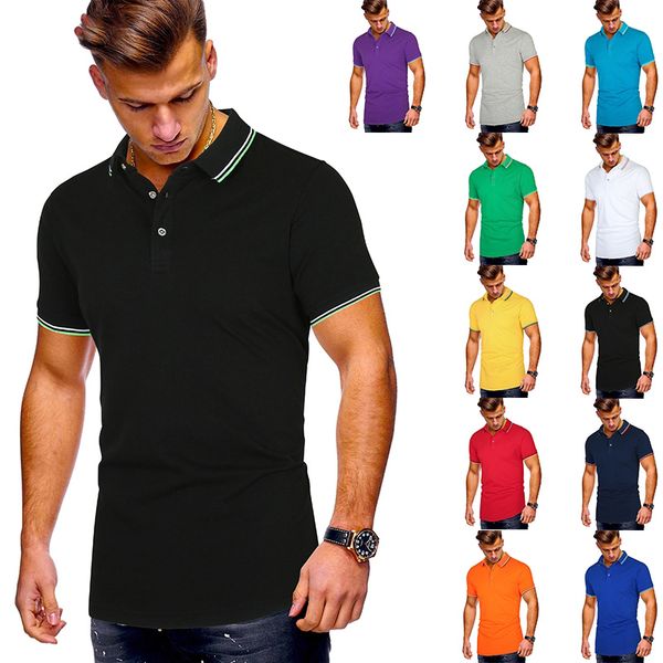 

Short Sleeve Polo Shirt Men 2020 Summer Casual & Business Good Quality Striped Polos Shirts, White;black