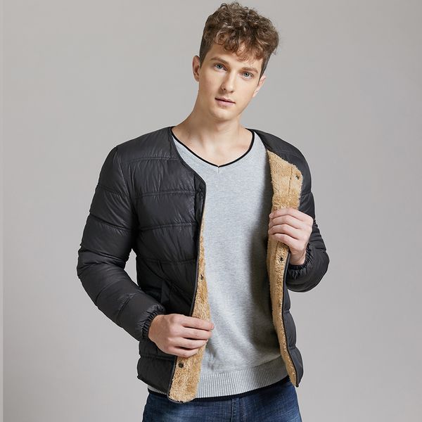 

fleece thick men packable vest with stand-up collar men padded vest lightweight down for winter clothes, Black