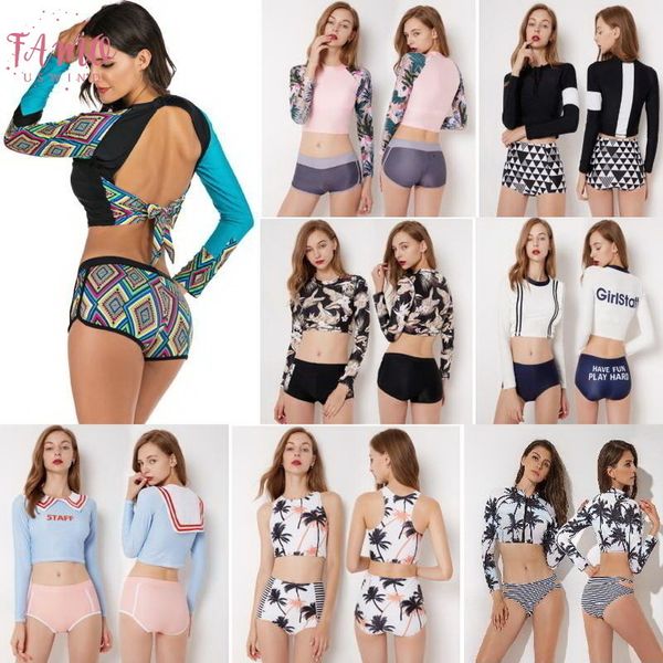 

high waist bikini set 2020 long sleeve swimwear women two piece swimsuit bandage surfing swimsuit bathing suits bikinis mujer, White;black