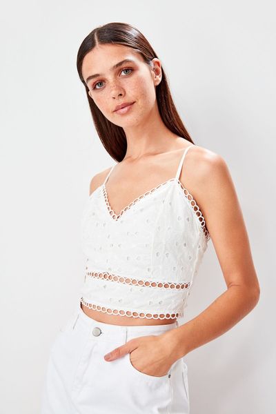 

trendyol crop pendant bluz tbess19bz0239, White