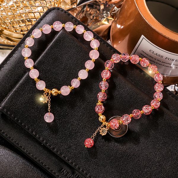 

fashion new peach blossom transfer strawberry crystal beaded bracelet simple wild bracelet sale, Golden;silver