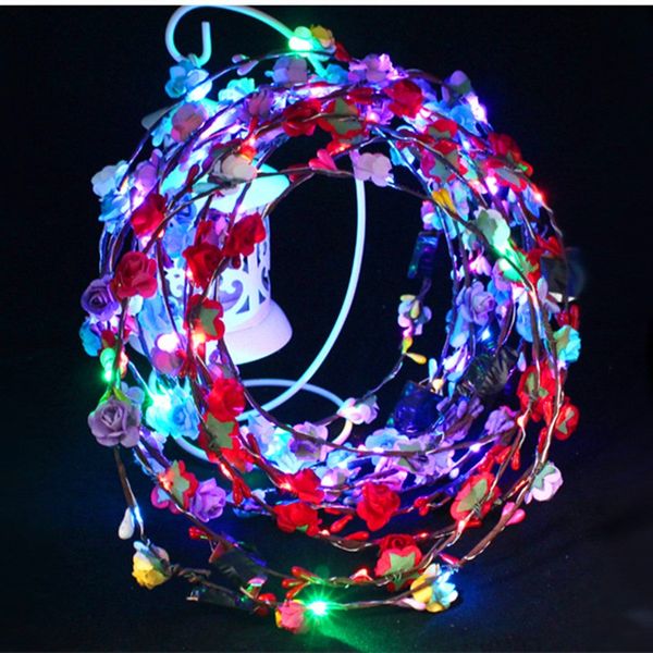 

100pcs flashing led strings glow flower crown headbands light party rave floral hair garland luminous wreath wedding flower girl kids toys