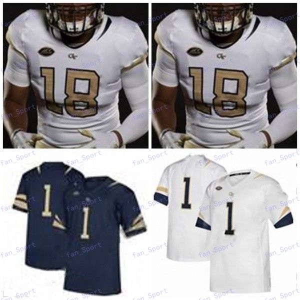 

georgia tech yellow jackets 2020 custom any number name stitched white navy blue #8 tobias oliver 16 taquon marshall ncaa football jersey, Black