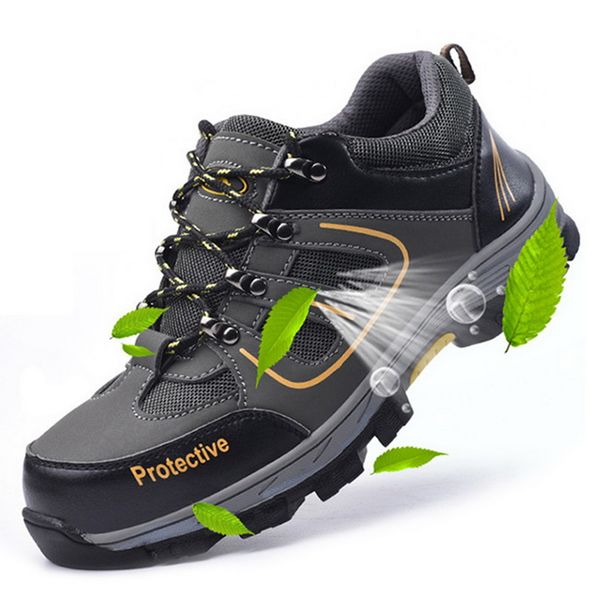 

heflashor men work safety boots steel toe shoes breathable safety boot protective puncture proof work shoes men casual sneakers, Black