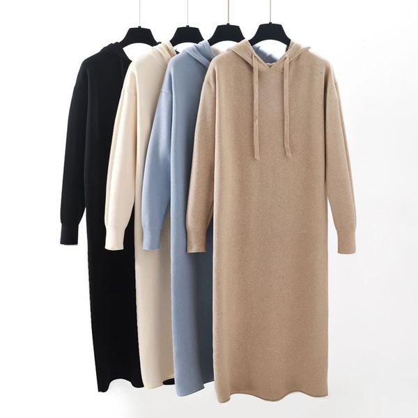 

свитер платья женские платья 2019 с капюшоном maix платье женщины straight свитера осень зима сыпучие длинные толстые женщины негабаритные д, Black;gray