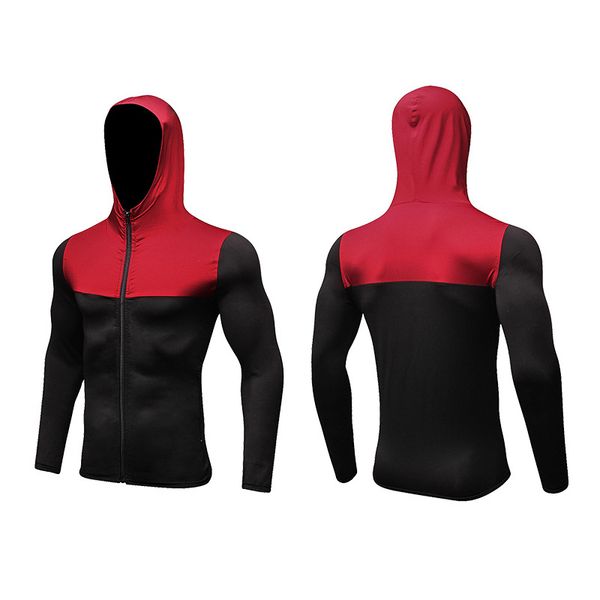 

casual hoodie sports coat fitness running windbreak jacket men's quickly dry breathable sportswear applicable fitness exercise, Black;red