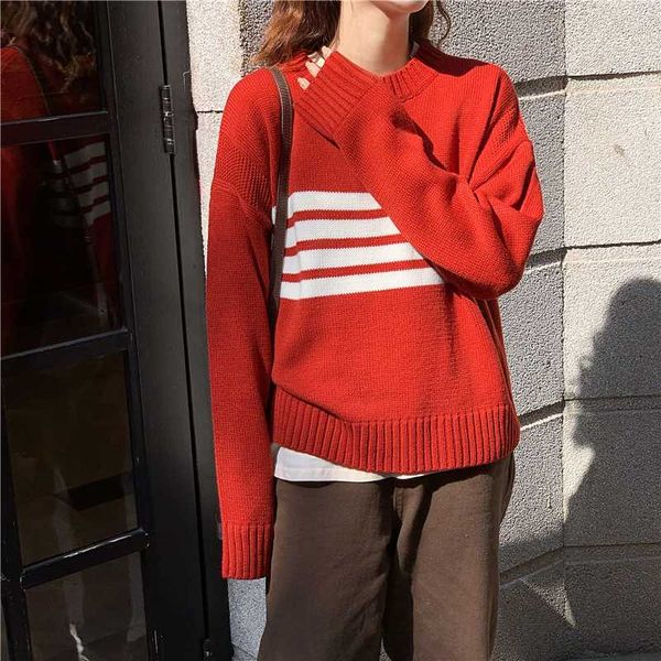 

women's sweaters 2 colors autumn and winter korean style color patchwork striped knitted sweater womens pullover (b8752), White;black