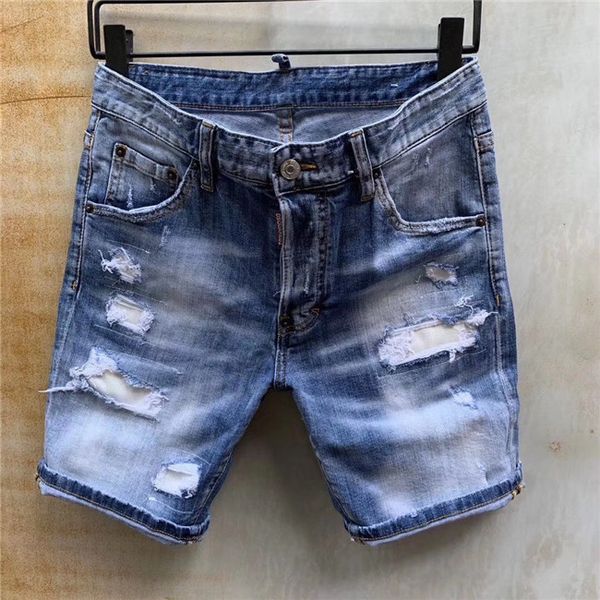 

20s new italian brand rock holes d2 brand quality designer men denim short ripped jeans embroidery pants fashion breathable trousers, Blue