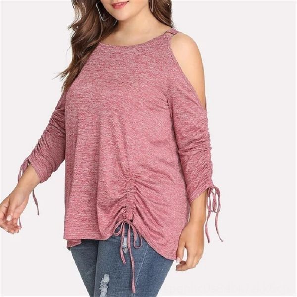 

2019 long-sleeved shoulder-exposed large jacket drawstring 2019 long-sleeved shoulder-exposed large size t-shirt jacket size t-shirt dra, White