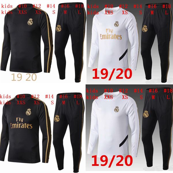 

training suits 2019 2020 real madrid kids tracksuit training suit veste de football chandal 19/20 hazard isco youth boys survêtement, Black