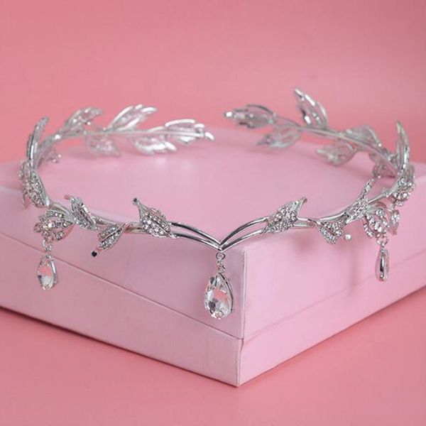 

crystal crown bridal wedding hair accessories rhinestone waterdrop leaf tiara crown headband frontlet bridesmaid hair jewelry, Golden;white