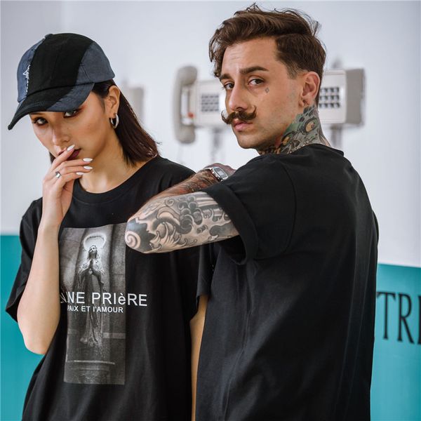 

dressing2020 harajuku virgin mary printed men's t-shirts cool short sleeve t shirts men women summer hip hop casual fashion streetwear, White;black
