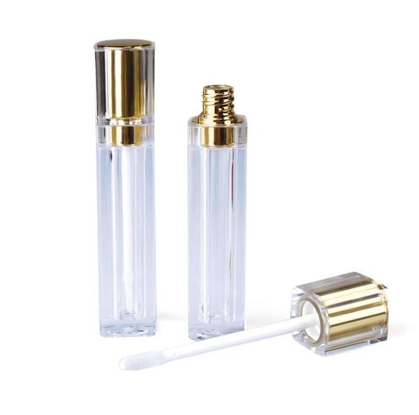 100шт 8ML Акрилового Refillable Двустенной Square Gold Silver Lip Gloss Tube Empty Bottle бальзам для губ Масла DIY Контейнер SN3101