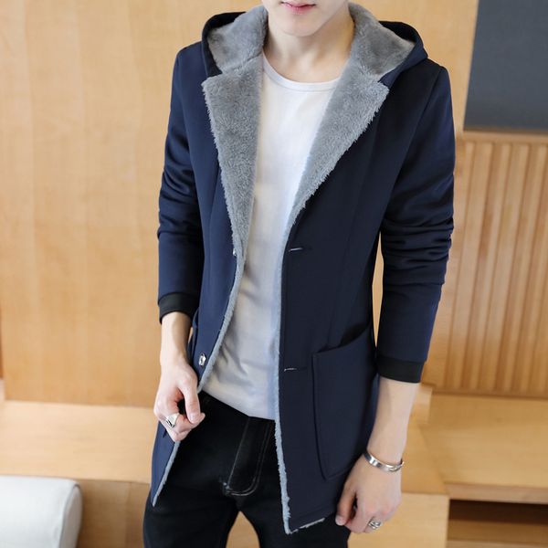 

winter men with warm hood men's coats , fashion winter men 's cashmere warm jacket hoodie trench , plus size man jackets black, Tan;black