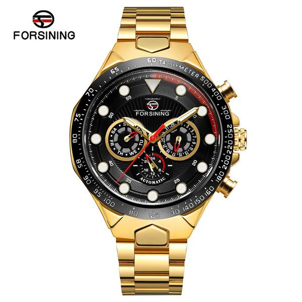 

forsining men's self-winding movement analogue display luxurious mechanical wristwatch with stainless steel bracelet fsg6911m4, Slivery;brown
