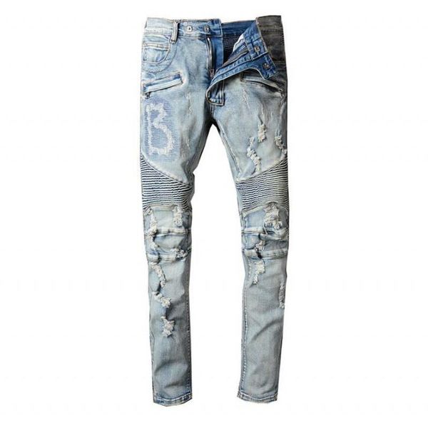 

2017 classic высококачественные джинс srping biker denim light заплата jeans men анджелес street fashion hole slim тощая брюки размер 29-42, Blue