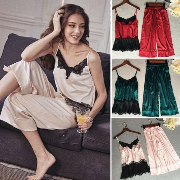 

new arrivals women's satin silk lace sleepwear babydoll lingerie nightwear pyjamas set soft spaghetti strap sleepwears, Blue;gray