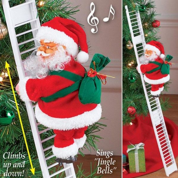 

lovely music christmas santa claus electric climb ladder hanging decoration christmas tree ornaments funny new year kids gifts