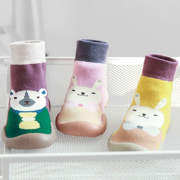 

kids prewalker baby fleece walking shoes infant cartoon floor socks soft sole thickening autumn and winter children socks 5 colors dhl, Pink;yellow