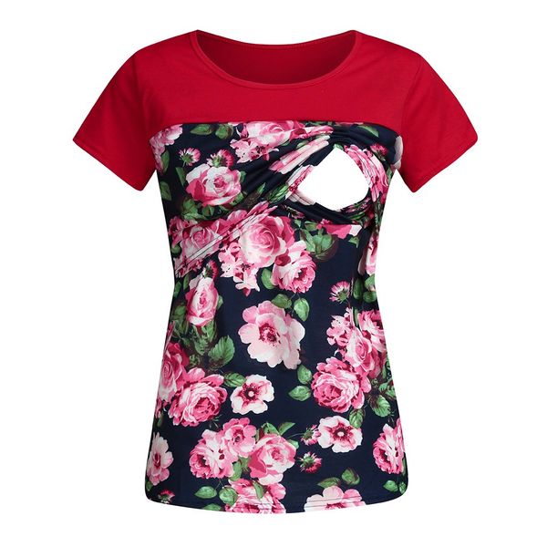 

vintage print women breastfeeding clothes maternity short sleeve floral summer t-shirt nursing for pregnancy lactancia tee, White