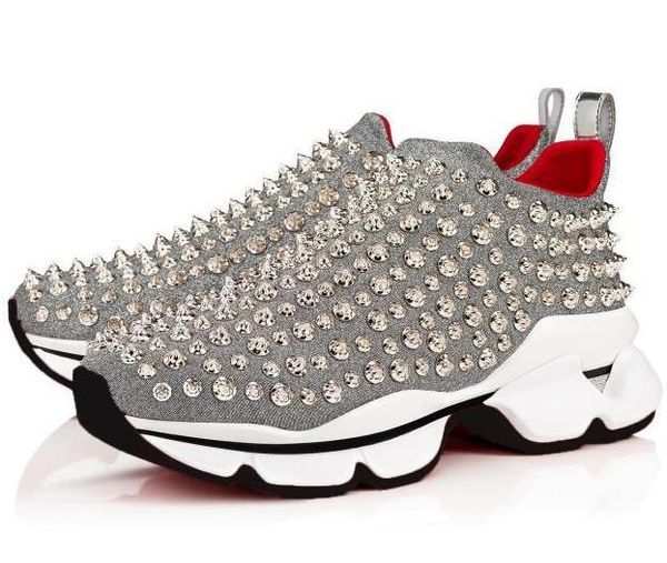

2020 red bottoms crystal leather sneakers mens shoes womens rivet spiky junior spike sock krystal donna red bottom 0, Black