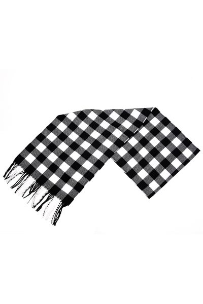 

classical black & white small grid striped tassel scarf for men, Blue;gray