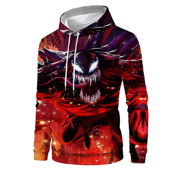 

mens designer venom 3d digital printing pocket hooded pullover sweater, Black