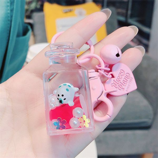 

cute marine animals duck dolphin penguin keychain starry liquid crystal quicksand keyrings car bag accessories jewelry gifts, Silver