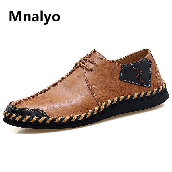 

mnalyo men's outdoor casual shoes genuine leather waterproof non-slip flats lacing shoes loafers driving big size 38-47, Black