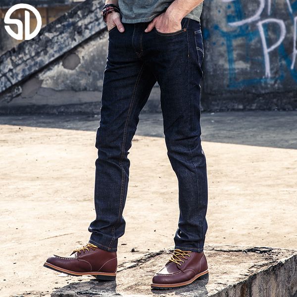 

2019 Spring new arrive Men Jeans Slim Straight Jeans Male Youth Solid Color Fashion Casual Long Section Of Dark Blue