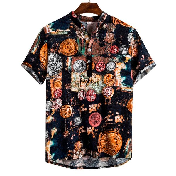 

mens beach shirt tropical print summer short sleeve shirts male clothing casual loose cotton button holiday blusas camisas, White;black