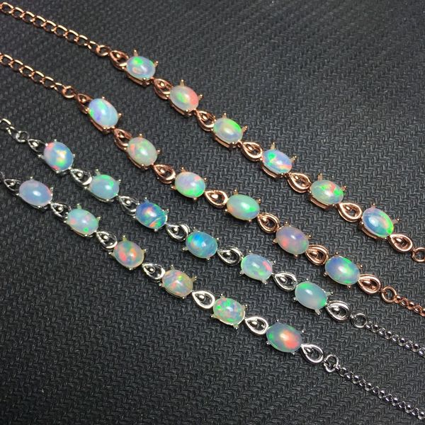 

meibapj real natural opal gemstone bracelet 925 sterling silver colorful stone bangle for women fine wedding jewelry, Golden;silver