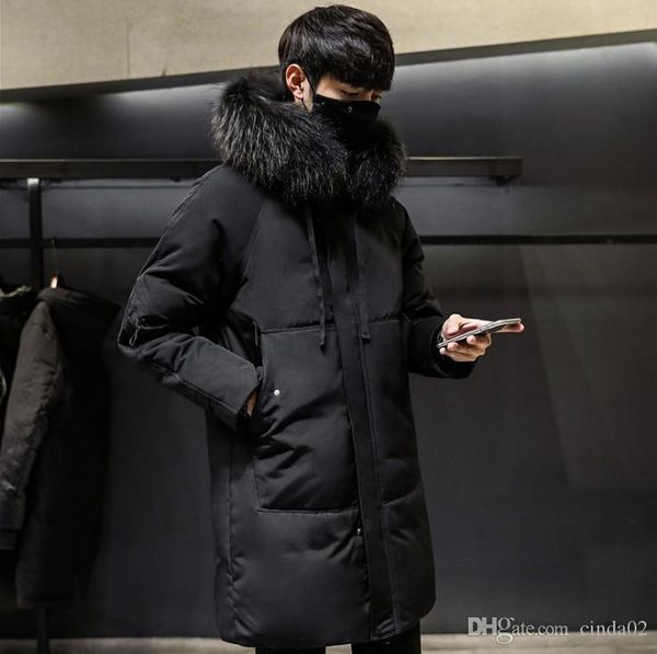 

thick parkas winter new men long jacket solid color classic style thick warm casual hooded down coat clothing, Black