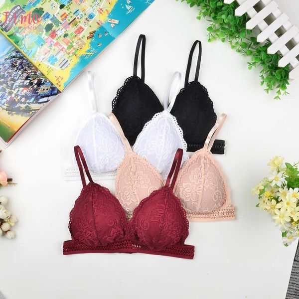 

style french bralette seamless deep v lace girl wireless women bra thin underwear lingerie soft bras for women, Red;black