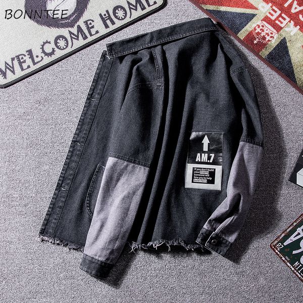 

jackets men single breasted loose long sleeve comfortable mens korean style daily denim jacket males fashion coat chic, Black;brown